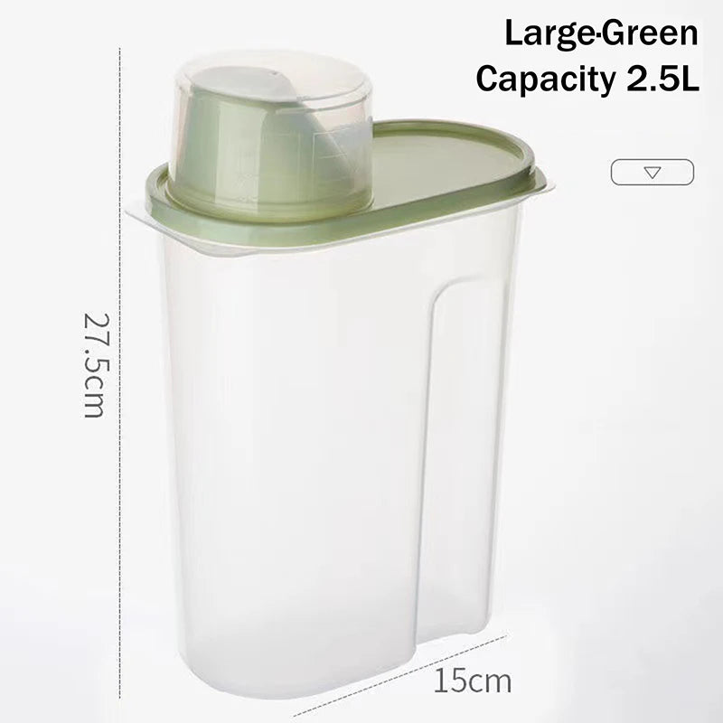Dry Goods Airtight Container Rice Bucket Grain Storage Measuring Cup Qme Green L