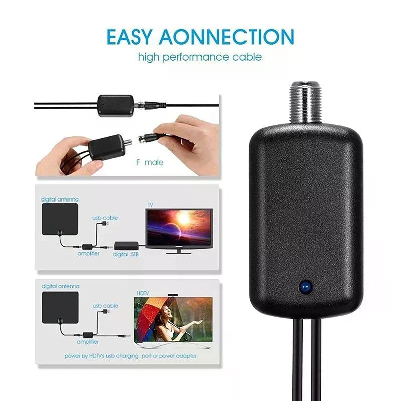 HDTV Antenna Amplifier 4K Low Noise Gain TV Signal UHD Televisions Qme