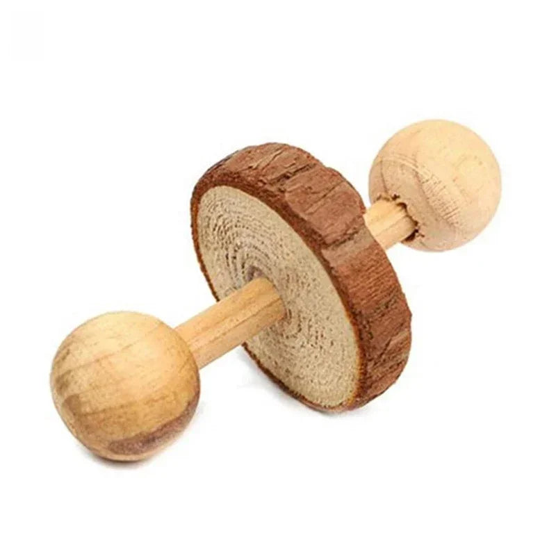 Natural Wood Chew Toys Rodents Rabbit-shaped Roller Bell Guinea Pig Qme 07 S