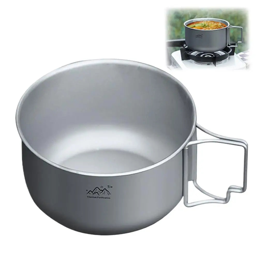 1pcs Ultralight Titanium Coating Pot Portable Cookware with Handle for Backpacking Hiking Outdoor Cooking Equipment Qme 15cm