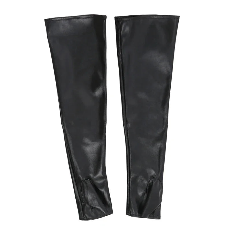 Women Long Fingerless Gloves Sexy PU Leathers Female Hip Pop Mittens Qme black length 65cm