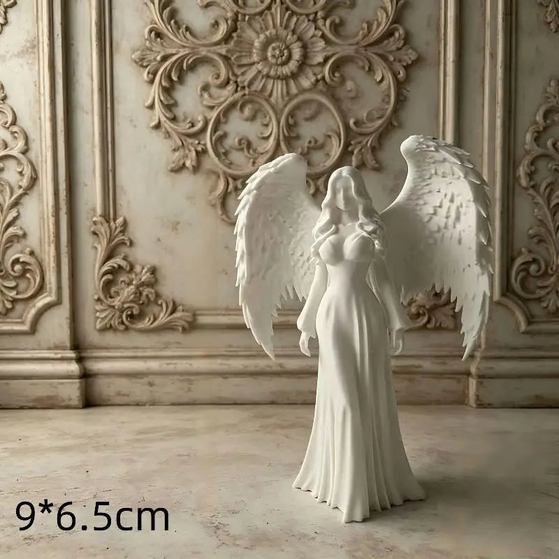 3D Printed Praying Angel Statue Guardian Angel Figurine White Gold Religious Sculpture For Home Altar Decor Qme A2