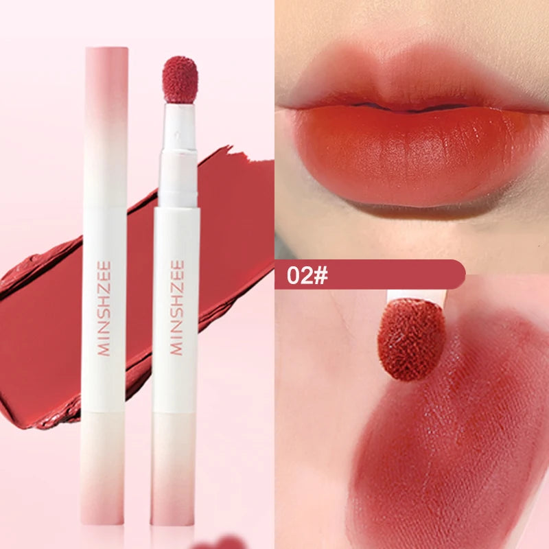 Liquid Lipstick With Cushion Applicator Velvet Matte Lip Gloss Moisturizing Creamy Soft Liquid Blush Lip Stick Multi-uses Makeup Qme 02-MINSHZEE