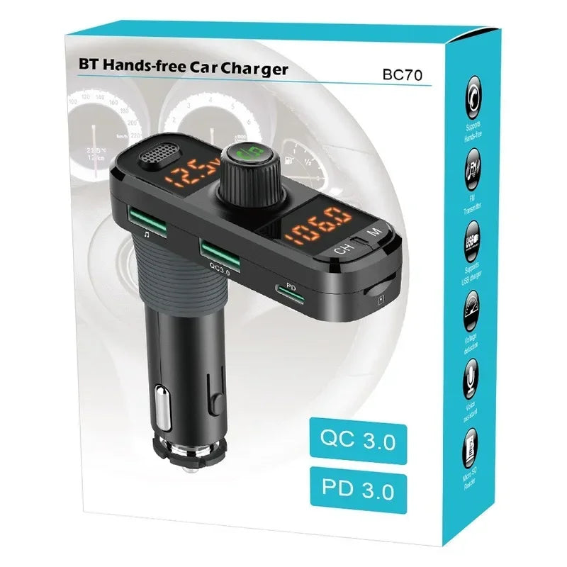 Car Mp3 Car Bluetooth Receiver FM Transmitter 7 Color Ambient Light Dual Screen Dual Display PD+QC3.0BC70 Qme