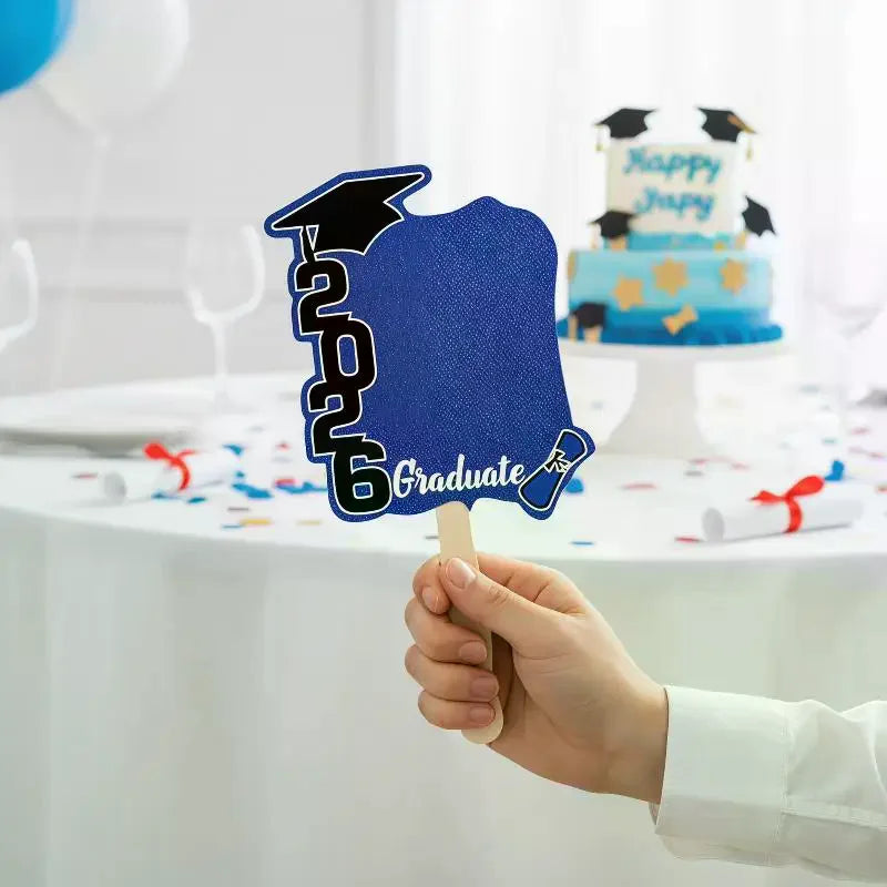 12Pcs Class Of 2026 Grad Photo Props Blank DIY Photo Frame Graduation Party Souvenirs Graduation Cutout Face Fans With Handle Qme