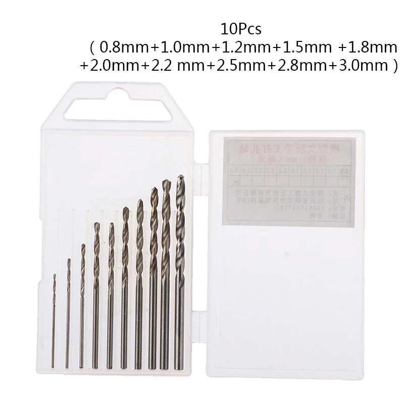 Box HSS Mini Drill Bit Straight Shank PCB Twist Bits Drilling Qme 10pcs 0.8-3.0MM