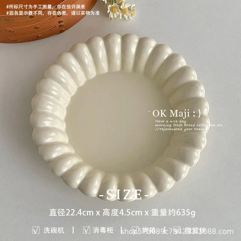 High-looking Ceramic Plate Household Western-style Dinner Round Flat Qme 8.8Inches