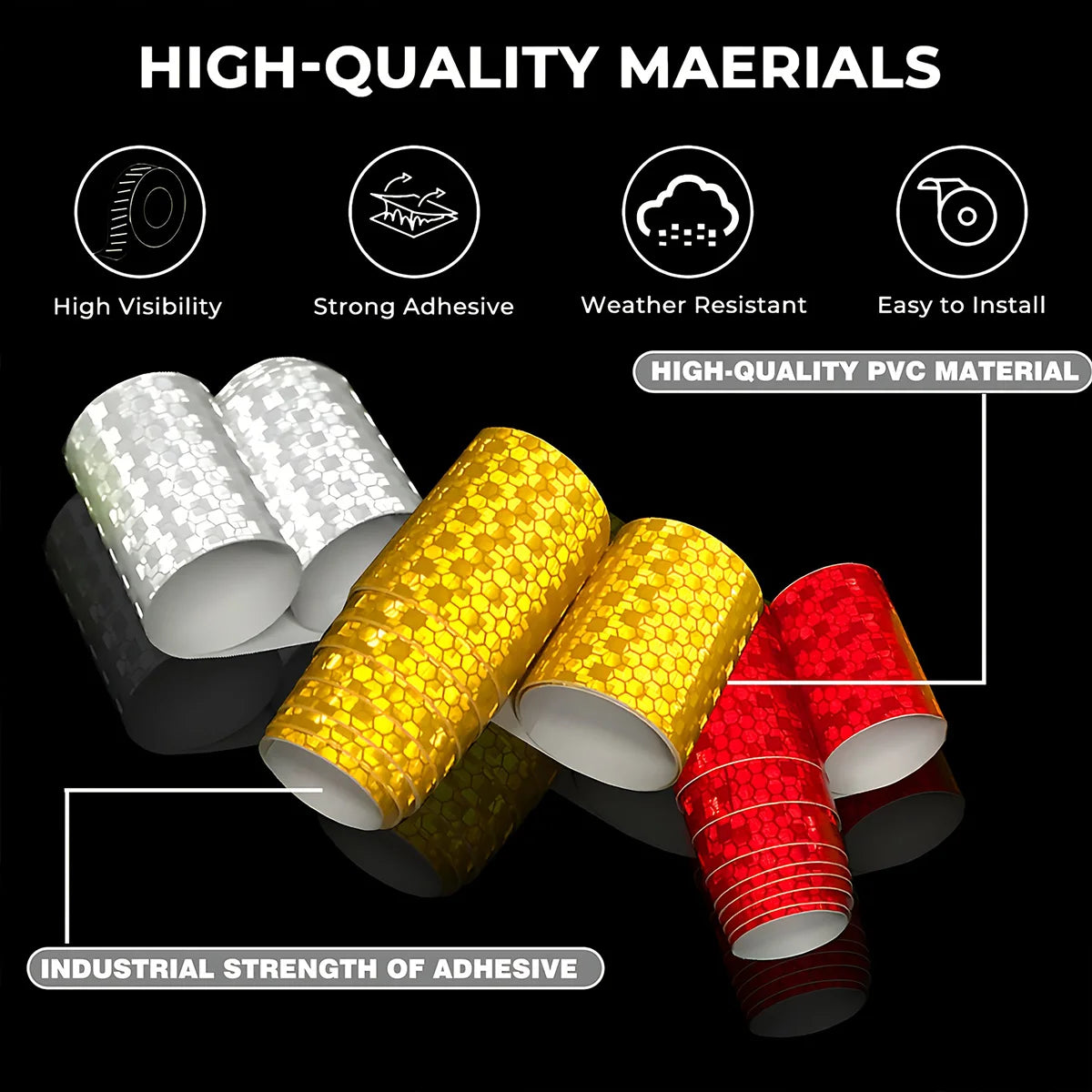 High Visibility Car Reflective Tape Night Driving Safety Warning Strip Motorcycle Reflector Decal for Enhanced Visibility Qme