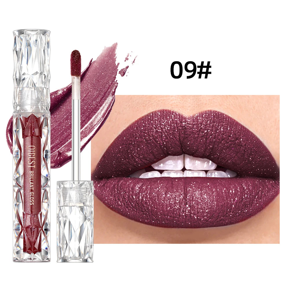QIBEST Diamond Liquid Lipstick Moisturizing Long-Lasting Purple Sparkling Waterproof Lip Gloss Cosmetics Matte Glitter Lipstick Qme 09