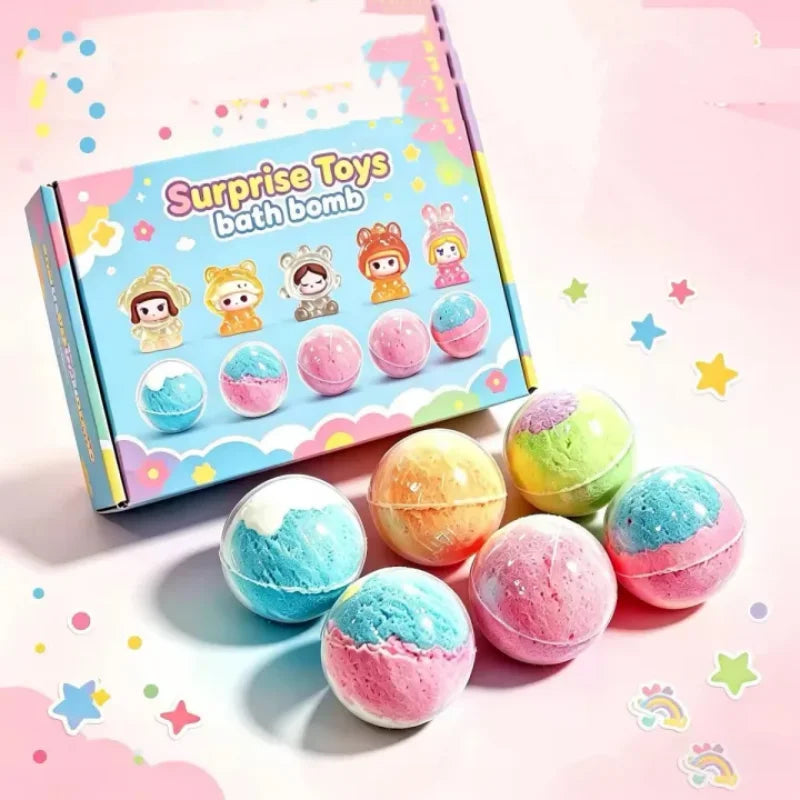 12pcs Kids Bath Bombs Set 60g Each with Surprise Toy Inside Natural Bubble Bath Fizzy Ball for Children Spa Bathtime Gift Qme Wabubu 60g