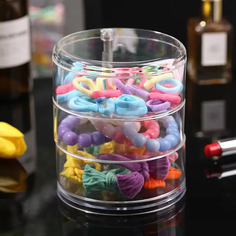 Rotating Jewelry Storage Box For Makeup Storage Rack Bracelet Earring Round Plastic Organizer Box Holder Display Rack With Cover Qme 3 layers