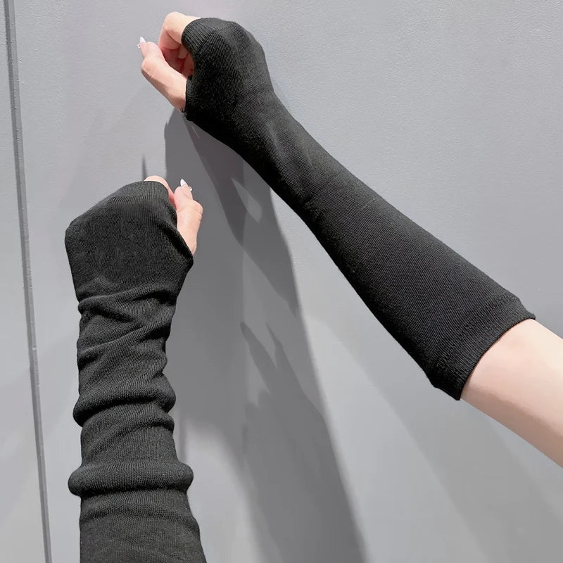 Punk Y2K Gothic Lolita Sleeves Fingerless Gloves Cuff Women Knitted Qme