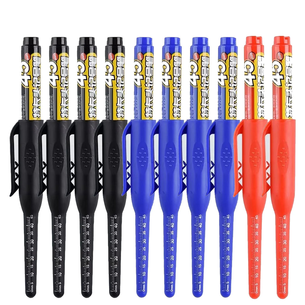 1-10Pcs Multi-Purpose 45mm Deep Drill Hole Long Nib Waterproof Marker Pens for Bathroom Woodworking Long Head Carpenter Pen Qme 4black 4blue 2red