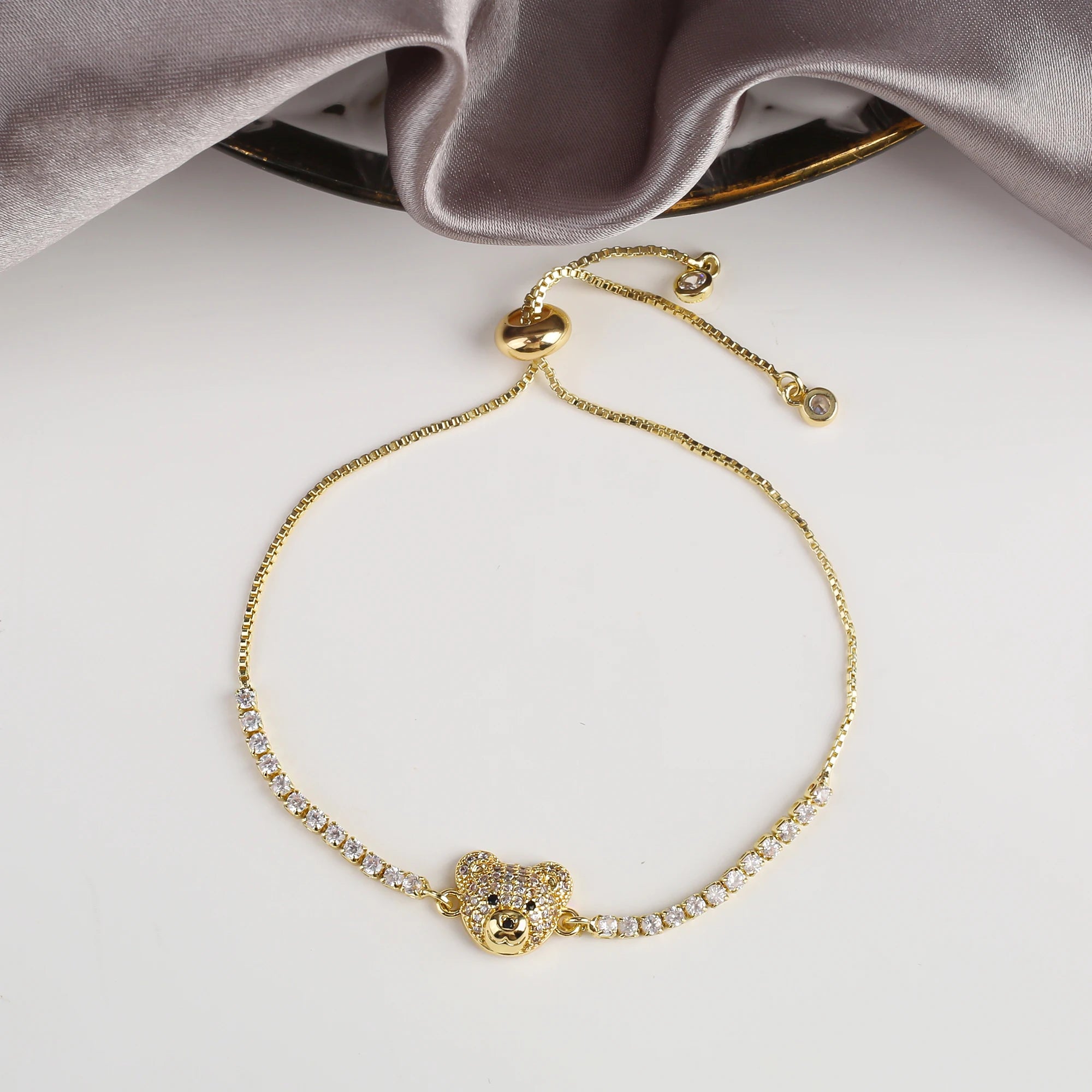 New 6 Colors Cute Zirconia Bear Bracelet Classic Animal Crystal Chain Bracelet Charm For Woman Girl Jewelry Gift Free Shipping Qme White