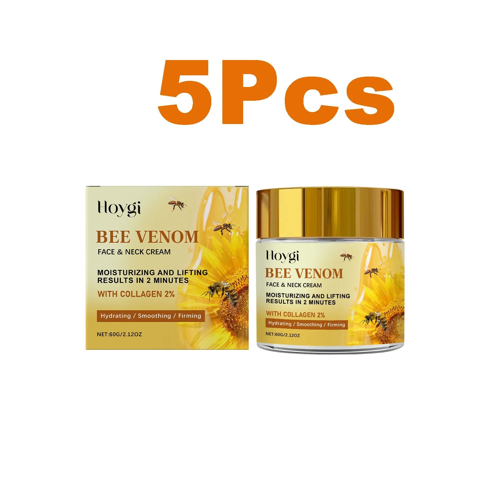 Bee Venom Firming Cream Reduce Fine Line Lifting Face Moisturizer Tightened Skin Smoothing Anti-Aging Firming Neck Lotion Qme 5 x 60g Boxed