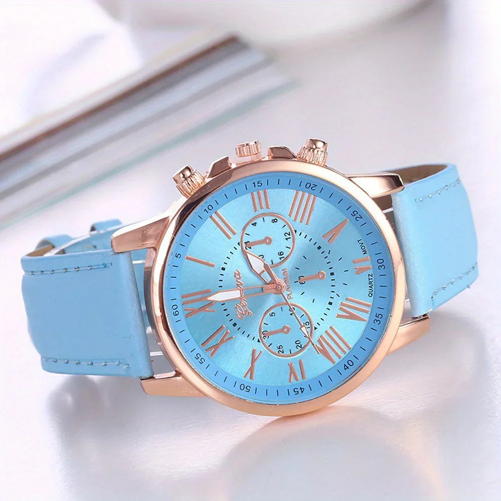 Classic Color Disc Belt Wrist Watch Dopamine Color Multicolor Available Geneva Couple Quartz Watch Qme Light Blue