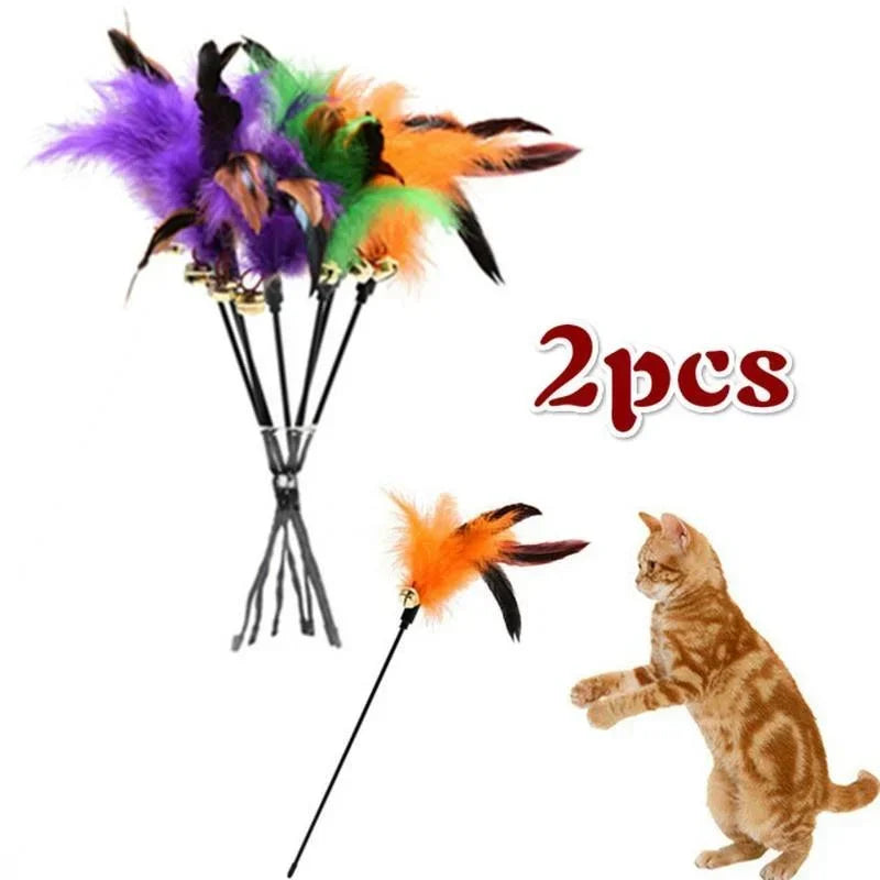 2 Pcs Cat Toy Bell Feather Funny Cat Rod Toy Cat Toys Interactive Cat Accessories Pet Cat Supplies Qme