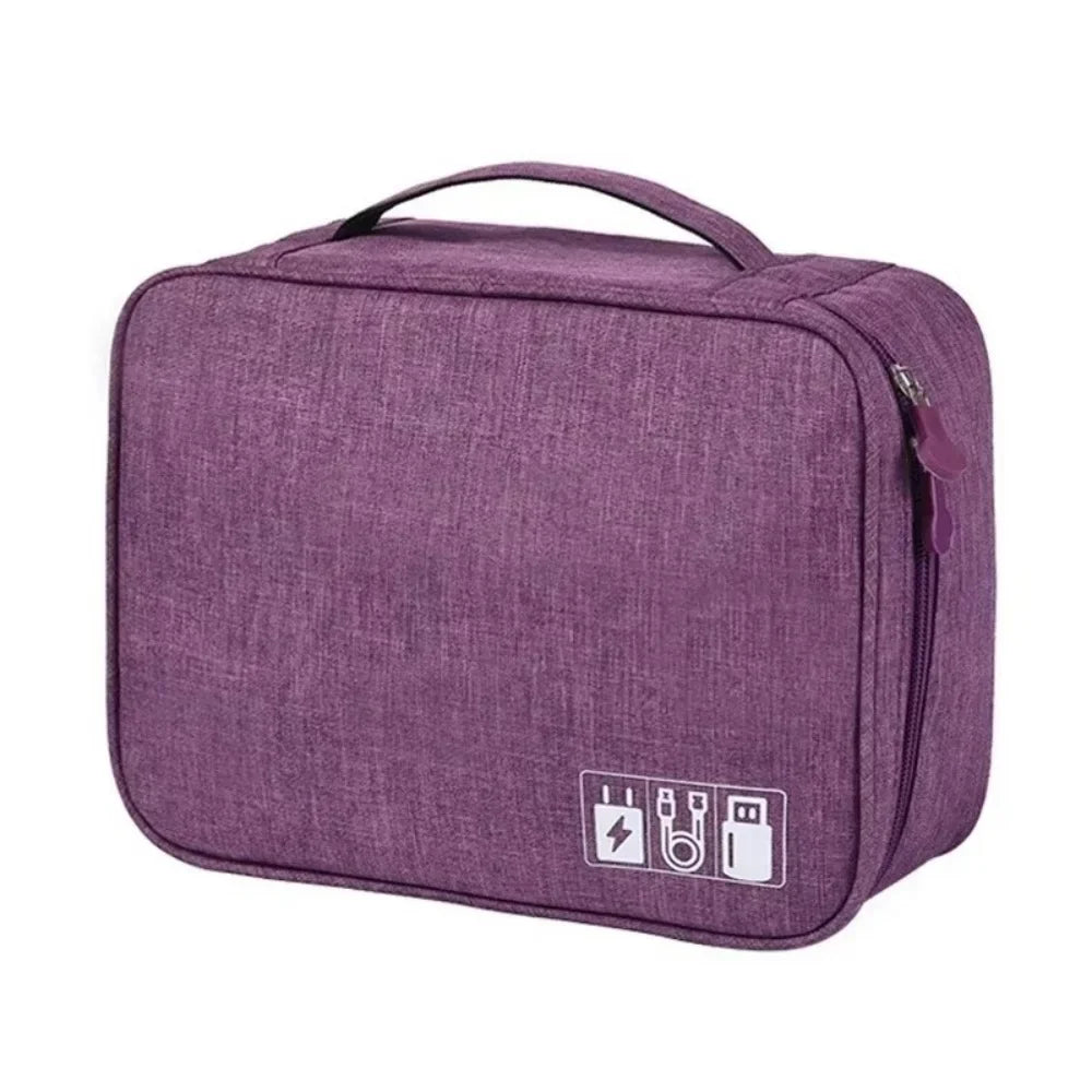 Travel Portable Digital Storage Bag USB Gadget Waterproof Cable Organizer Pouch Electronics Devices Accessories Pack Storage Bag Qme Double layer Purple