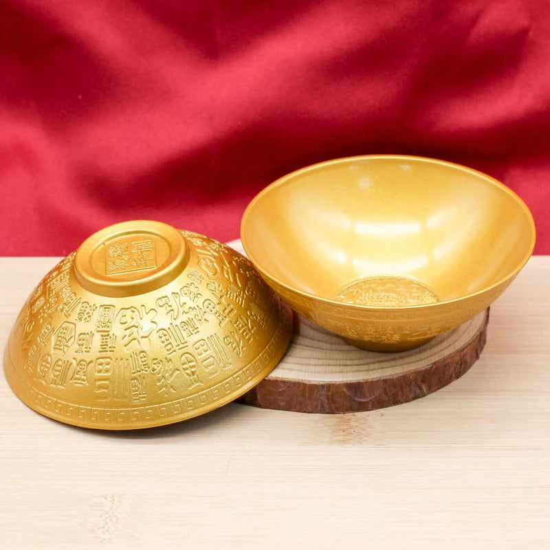 Blessing Bowl Golden Spiritual Decorative Fu Ornament Wealth Qme