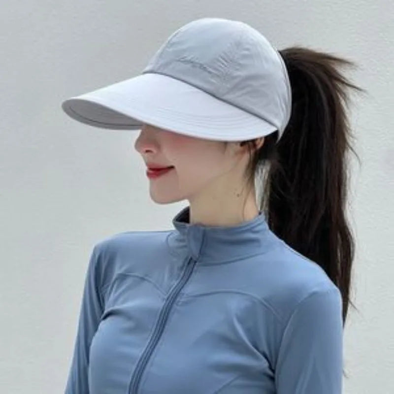 Ventilated Sun Hat Women Open Baseball Cap Extended Brimsecure Fit Qme SKY BLUE