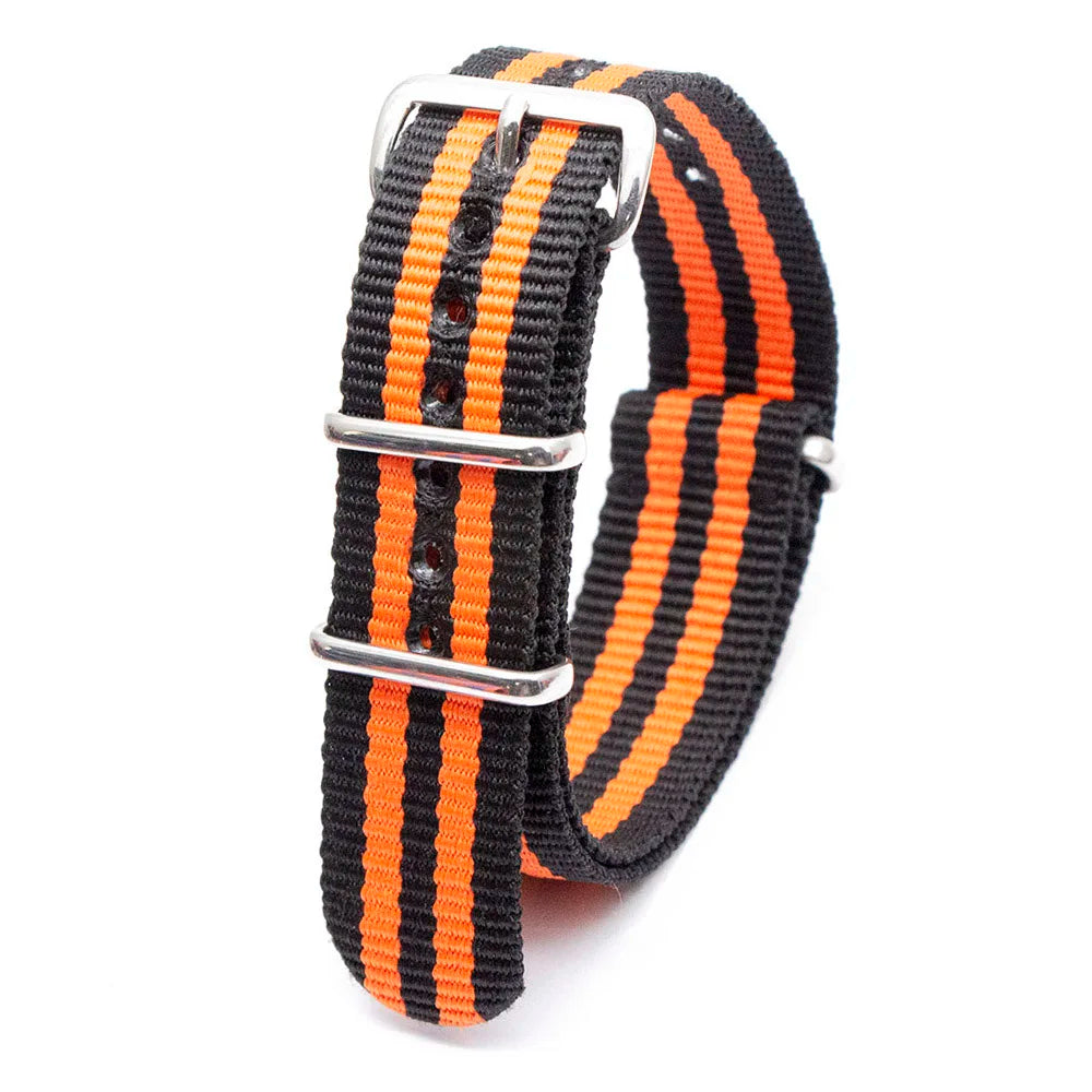 Durable Striped Nylon Wristband Bracelet Style Watch Band 18MM 20MM 22MM 24MM Universal Strap for Sport Casual Watches Qme 3black2orange 22mm
