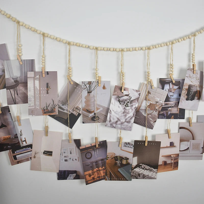 Photo Display Wall Hanging Decor Boho Home Decoration Wooden Beads Qme