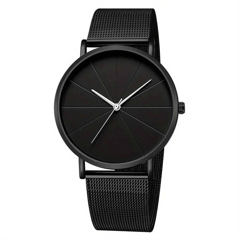 Casual Round Pointer Quartz Watch Large Geo Dial Analog Mesh Strap Wristwatch For Women Men Qme Multicolor No