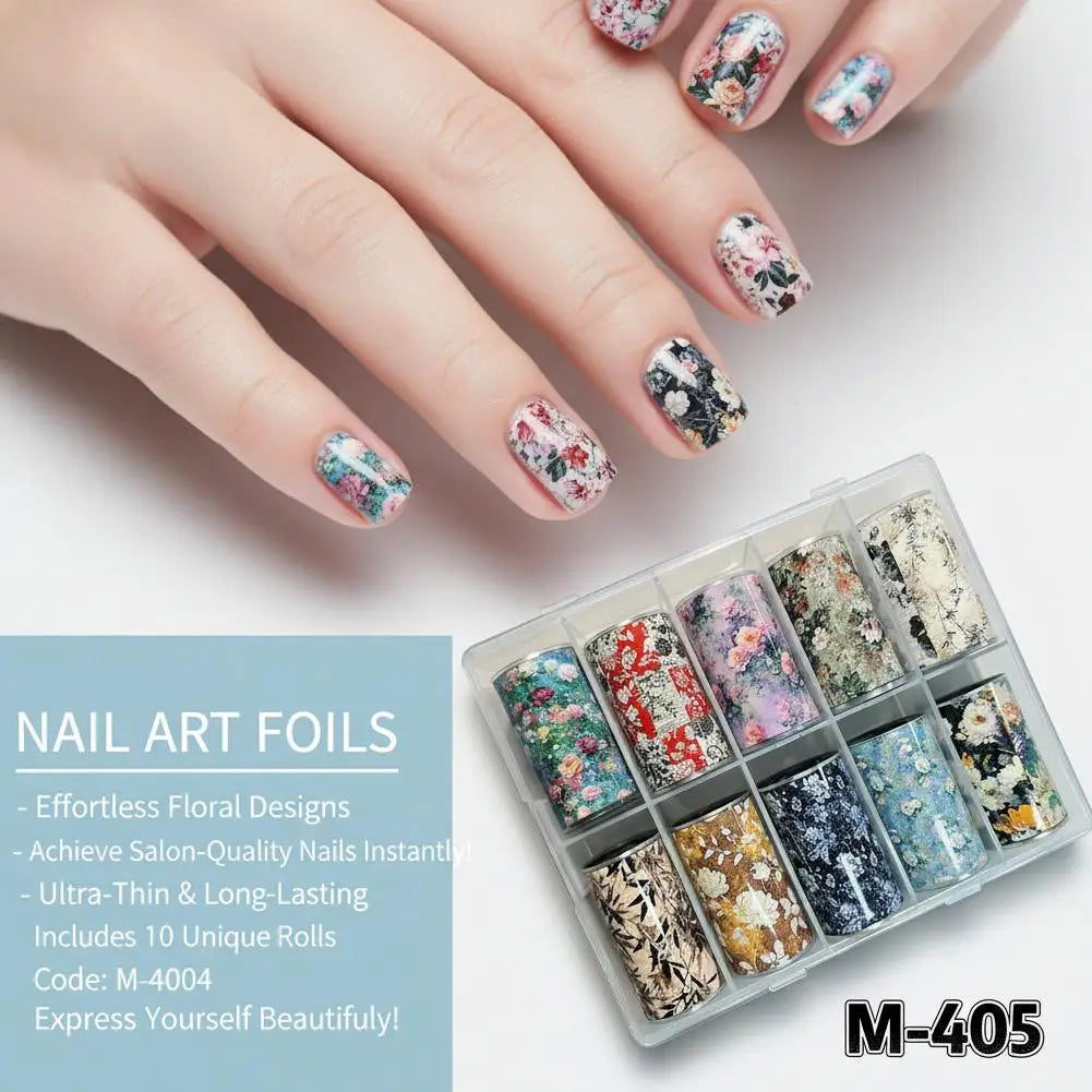 10 Rolls Flower Nail Foil Nails Art Design Stickers Decals Qme