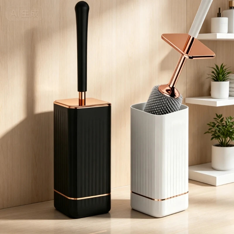 Long Handle Silicone Toilet Brush Flexible Soft Bristles Leak Proof Design No Dead Corner Wall Mounted Bathroom WC Cleaner Set Qme