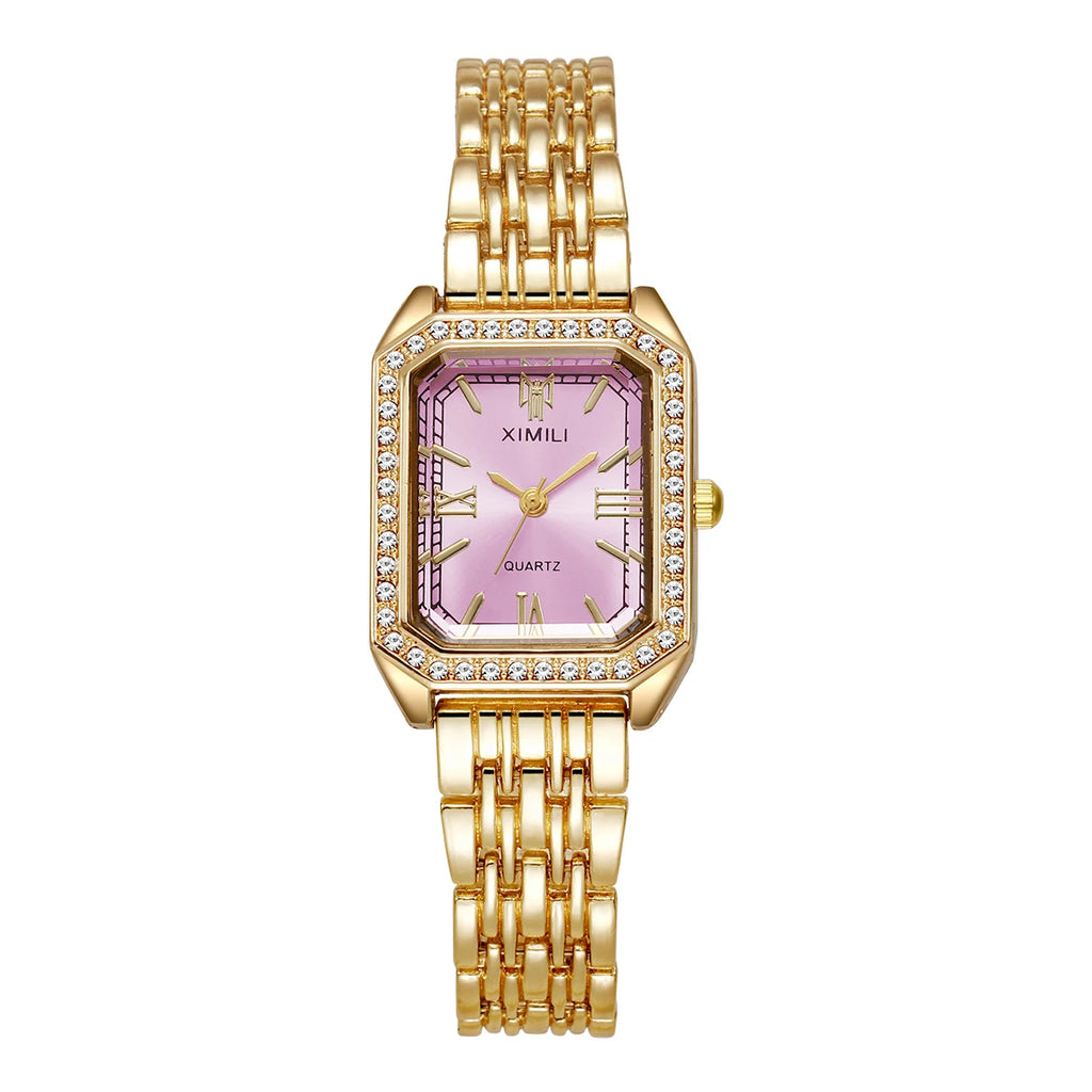 Luxo strass relógios femininos moda retângulo pulseira relógio de pulso de quartzo para meninas reloj mujer Qme Pink