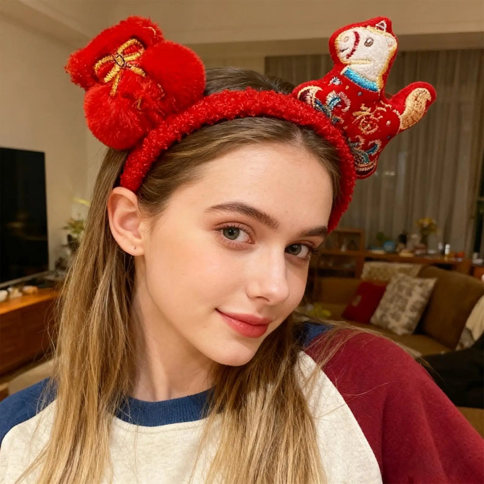 Funny Cartoon Horse Headband New Year Headband Plush Pony Mascot Hair Hoop Plush Fortune Hairband Spring Festival Headband Qme