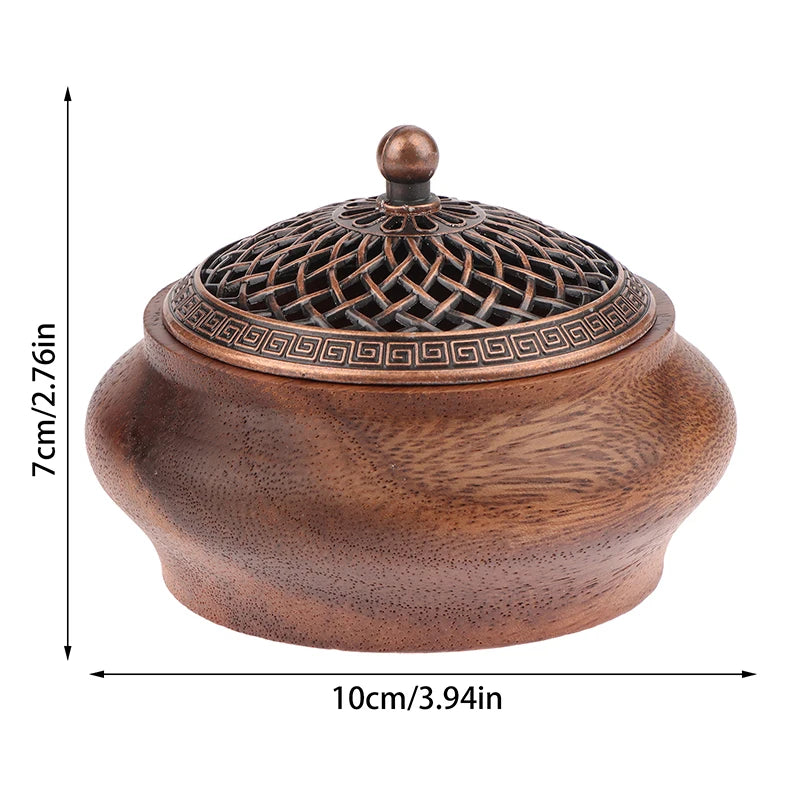 Walnut Retro Solid Wood Round Incense Burner High-end Atmospheric Qme