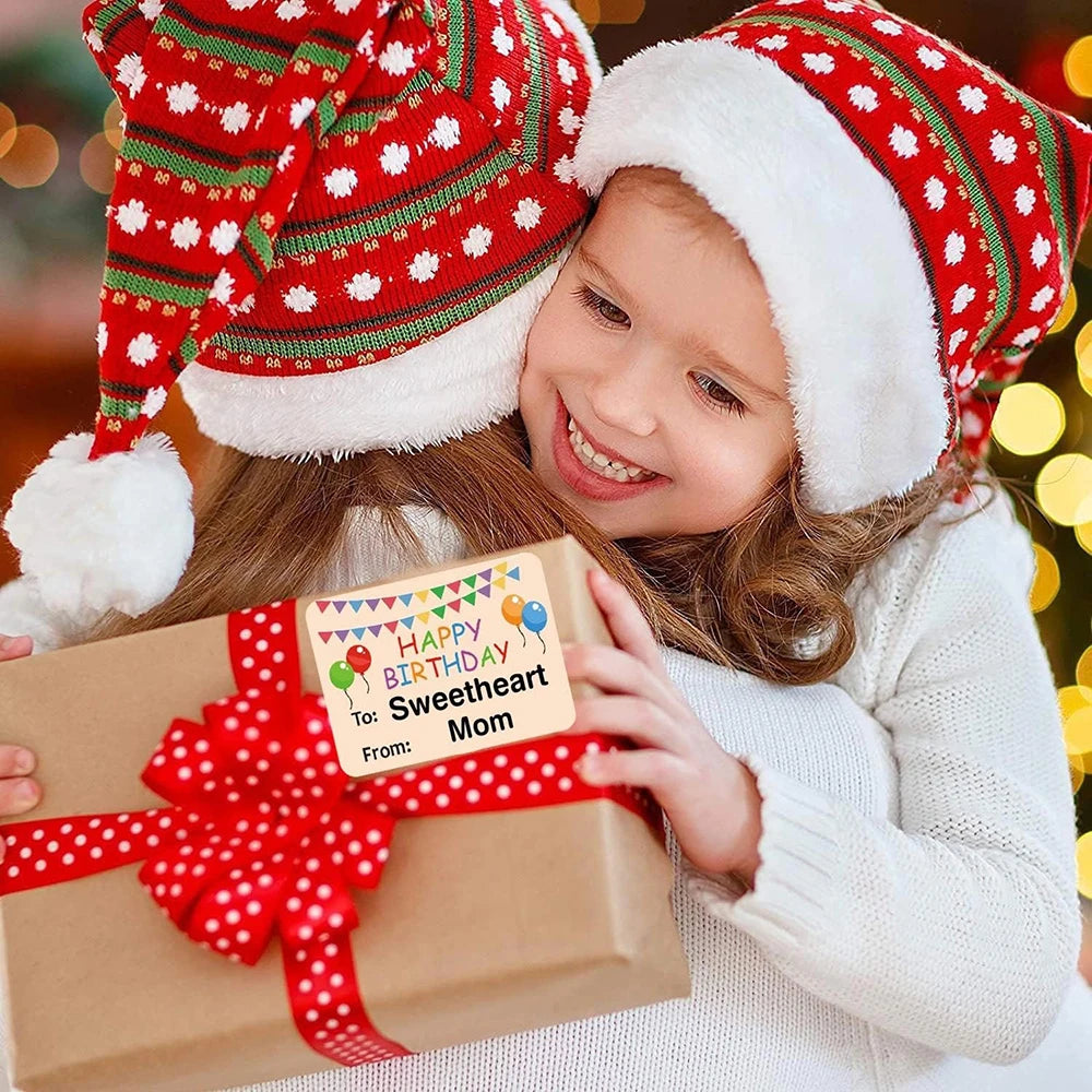 200PCS Happy Birthday Gift Tags Name Tags Sticker - Christmas To From Label Present Stickers Festival Birthday Sticker for Party Qme