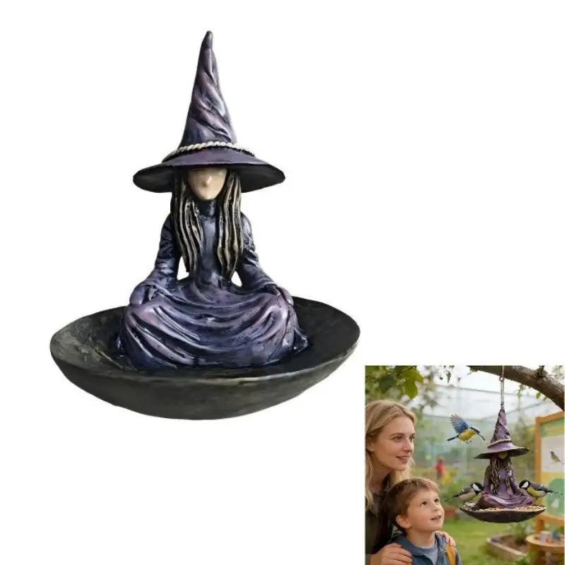 Meditating Garden Bird Feeder Purple Resin Hat Design Rope Hanger X Qme