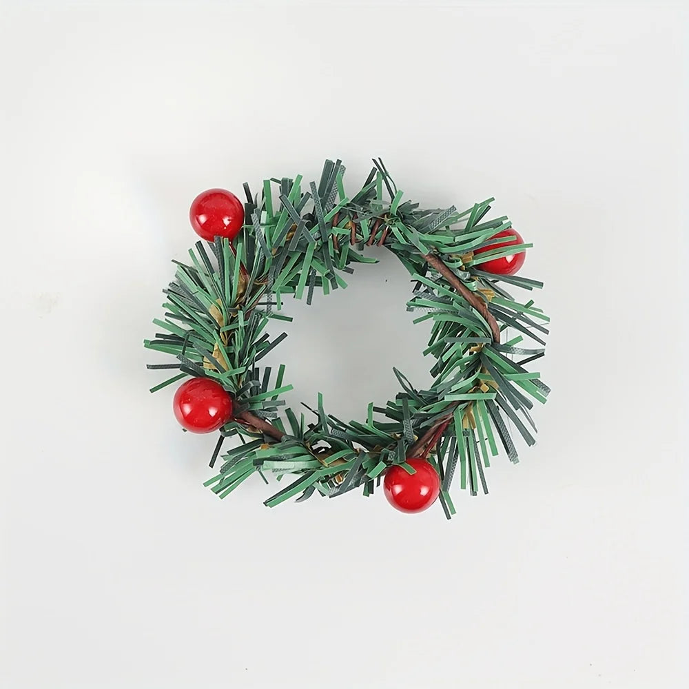 12-Pack Handcrafted Red Berry and Pine Needle Tablecloth Rings for Christmas Home Decor Qme green