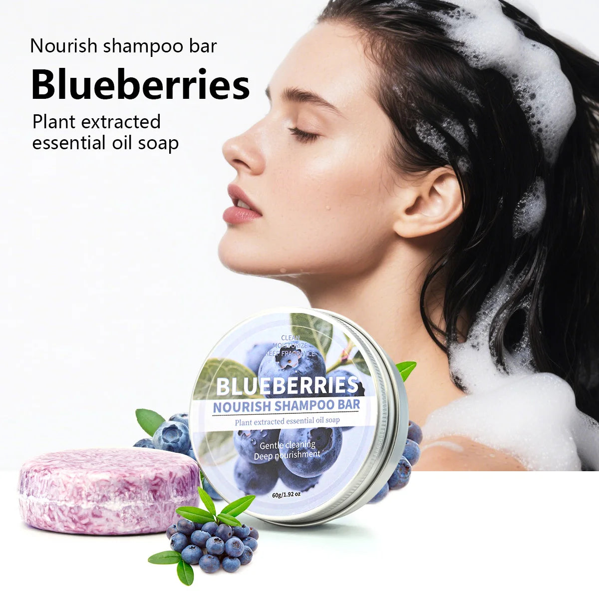 Blueberry Fruit Shampoo Bar Natural Essence Hair Care Soap Deep Qme 60g