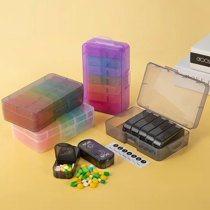 7 Days 14 Grids Pill Organizer Portable Weekly AM PM Medicine Case Qme