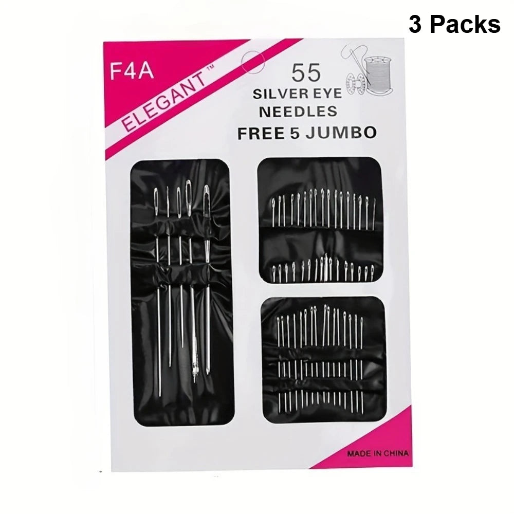 3set Stainless Steel Hand Sewing Needle Set, Big Eye Embroidery Needle, Various Sizes, High-end Needle Embroidery Craft Supplies Qme 3 Packs