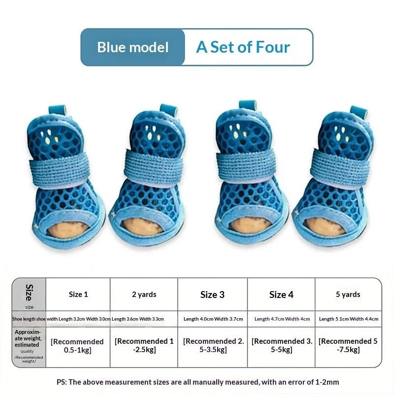 4Pcs/Set 4Pcs Cute Mesh Dog Shoes Summer Outdoor Anti-slip Cooling Dog Boots With Reflective Strap Breathable Puppy Shoes Pet Qme B size5