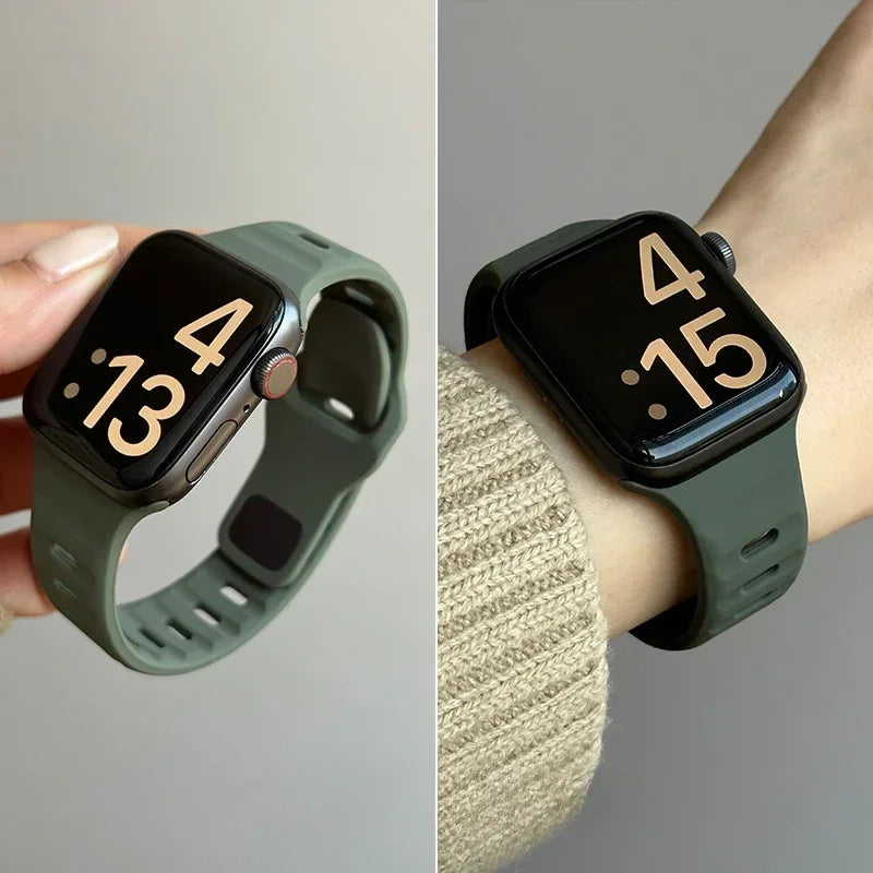 Silicone Sport Strap For Apple Watch Band 49mm 45mm 44mm 42mm 40mm 41 38 correa bracelet iwatch Series 10 9 8 7 6 5 4 3 se ultra Qme army green iwatch 1 2 3 38mm