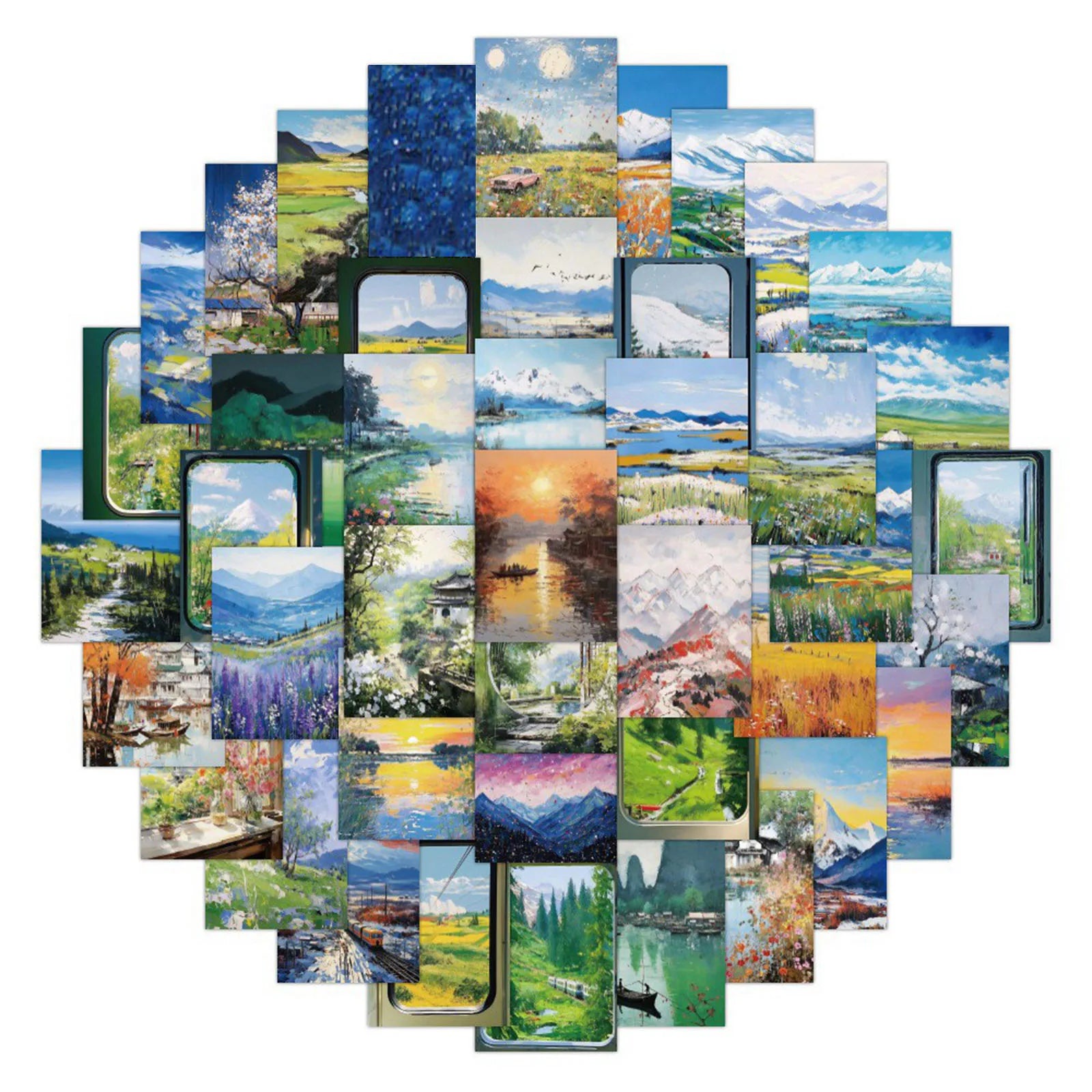 60pcs Oil Painting Stickers Small and Clear Hand-held Account Material Decorative Stickers Home Store DIY Decor Supplies Qme