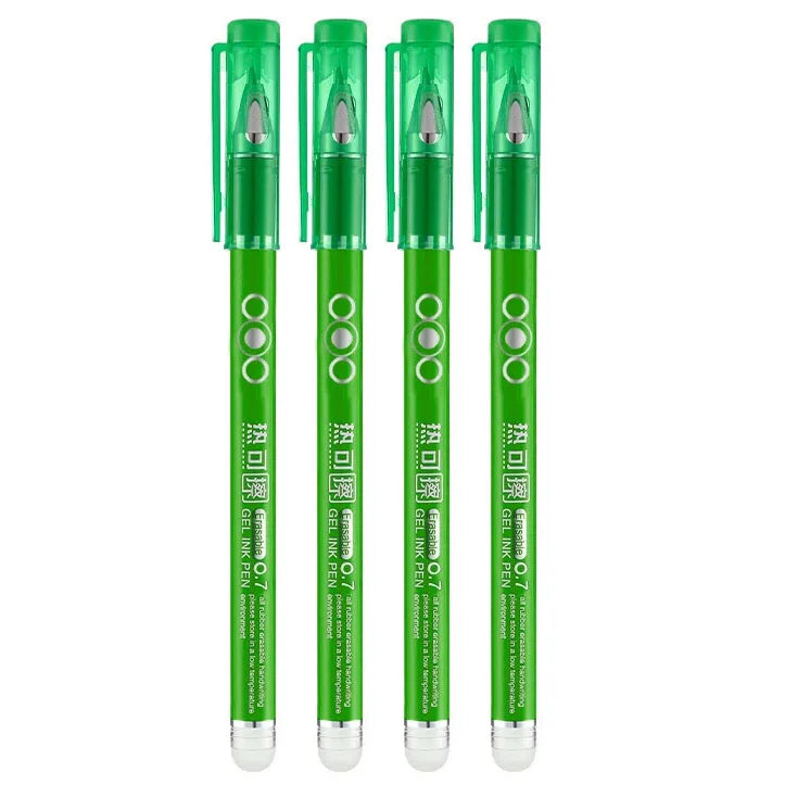4Pcs 0.7MM Heat Erasable Pens, Bullet Nib, Colored Heat Sensitive Erasable Gel Pen, Smooth Writing, Black Blue Red Green Ink Qme 4pcs (green)