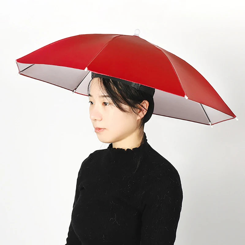 Portable Rain Hat Outdoor Folding Umbrella Fishing Sun Shade Anti-UV Qme Wine red Adult
