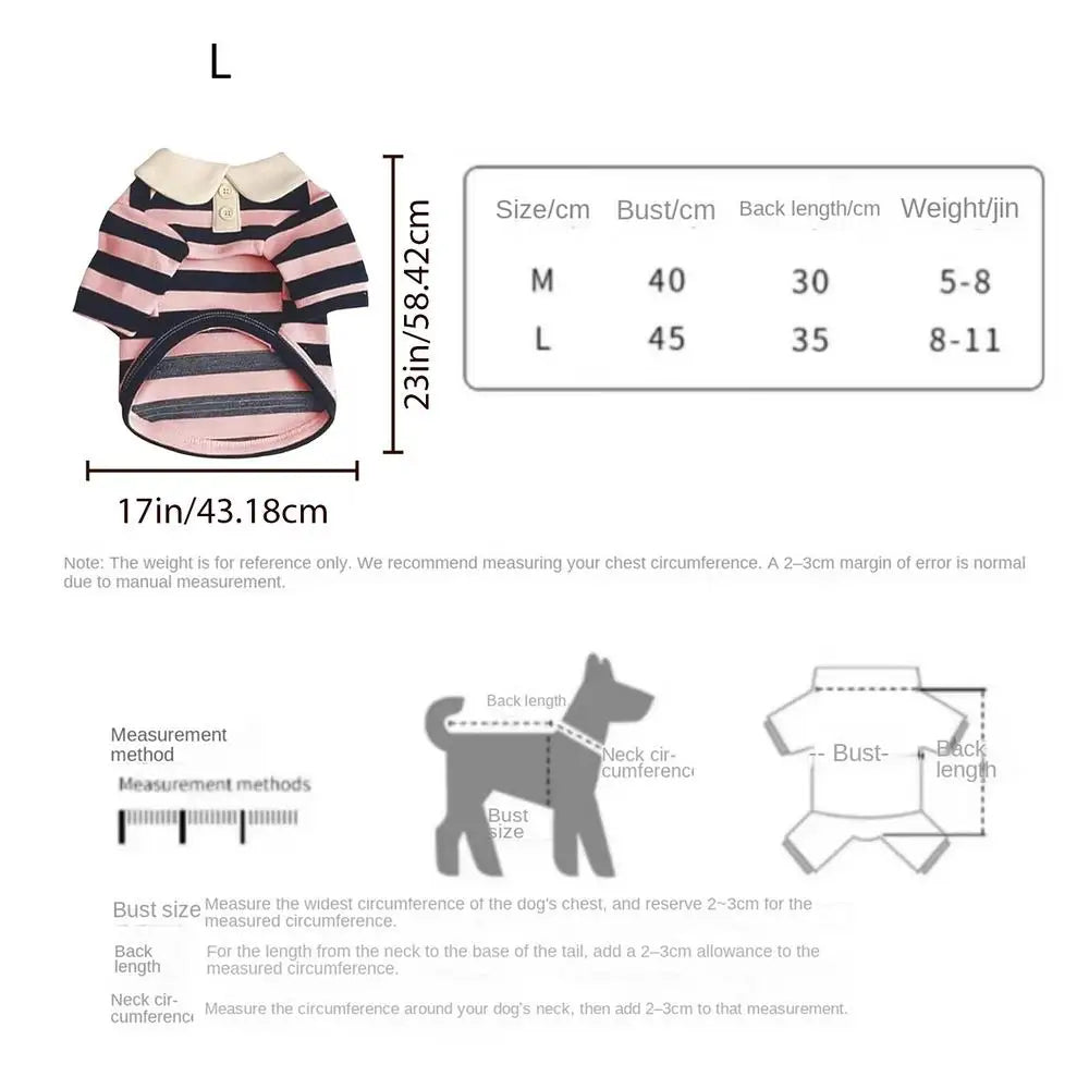 Small Dog Tshirt Casual Striped Outfits Collar Breathable Clothes Qme Pink China Mainland