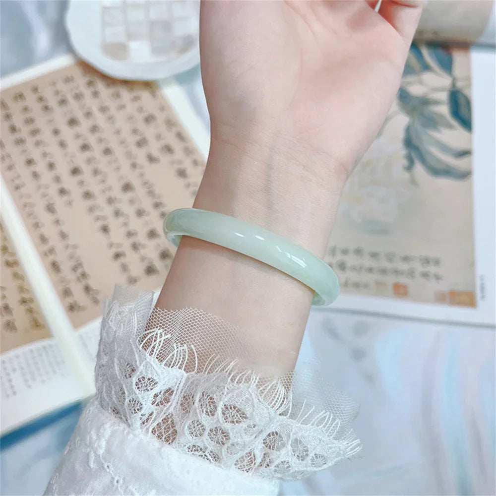 Beautiful Girl Green White Bracelet Elegant Gift Chinese Style Popular Retro Ink Round Bracelet Simple Temperament Bracelet Qme 2