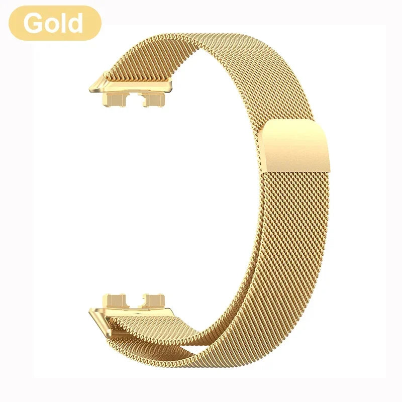 Metal Strap For Huawei Band 8 9 Bracelet With TPU Case Screen Protector Soft Film Replacement Milanese Magnetic Loop Watchband Qme Gold For Huawei Band 9