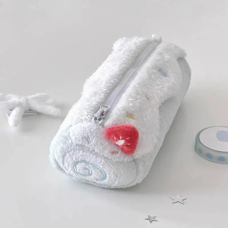 Cute Cream Swiss Roll Plush Pencil Case Large Capacity School Student Qme A3