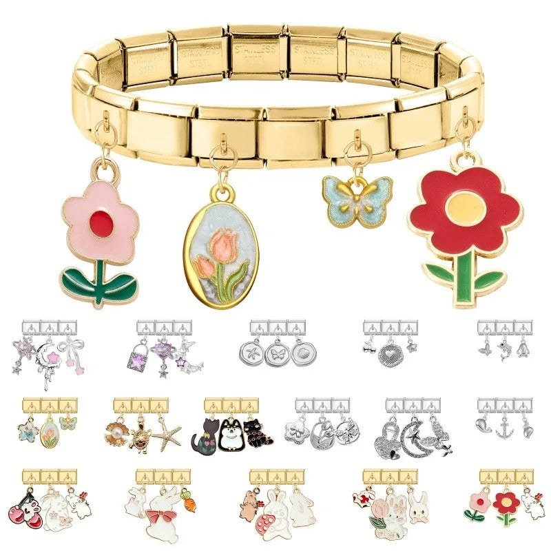 Fashion 3PCS Pendant Series Lovely Dogs Cats Italian Charm Link Stainless Steel Fit 9mm Italian Chain Bracelet DIY Making Gifts Qme