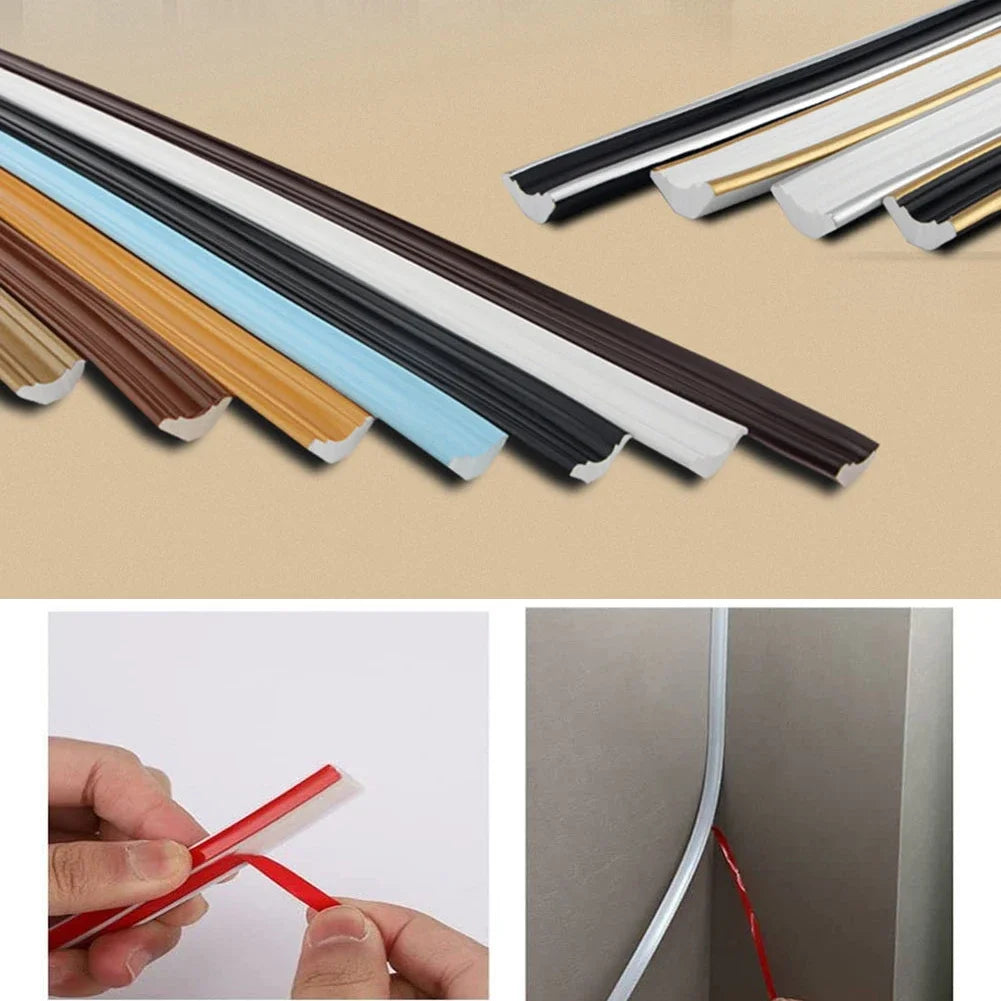 1Meter Wall Trim Line Self-Sticker Wall Skirting Decor Strip Tile Edge Waist Line 3D Wall Stickers Corner Home Wall Decor Qme