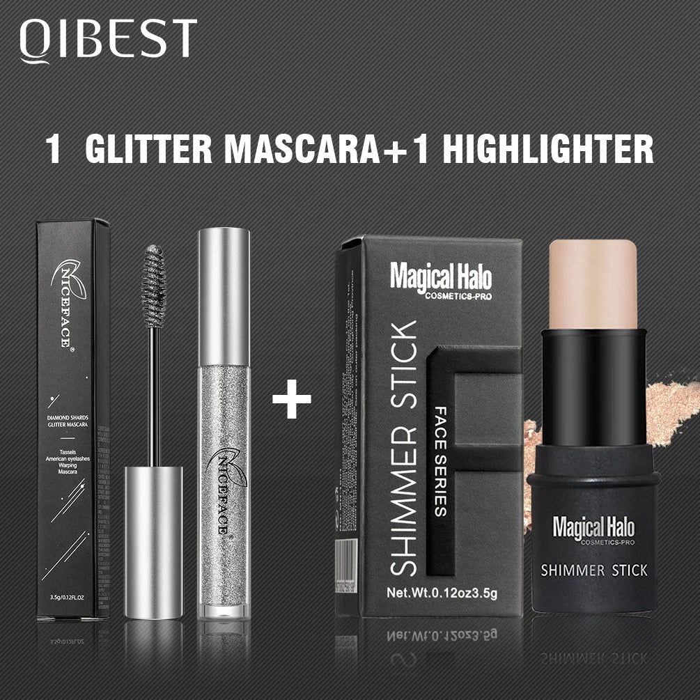Diamond Glitter Mascara Highlighter Stick Makeup Set Contouring Bronzer For Face Eyelashes Curls Extension Lengthens Eye Lash Qme